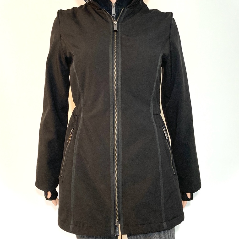 MED•DKNY•DOUBLE HOODED BLACK FUNky COAT•